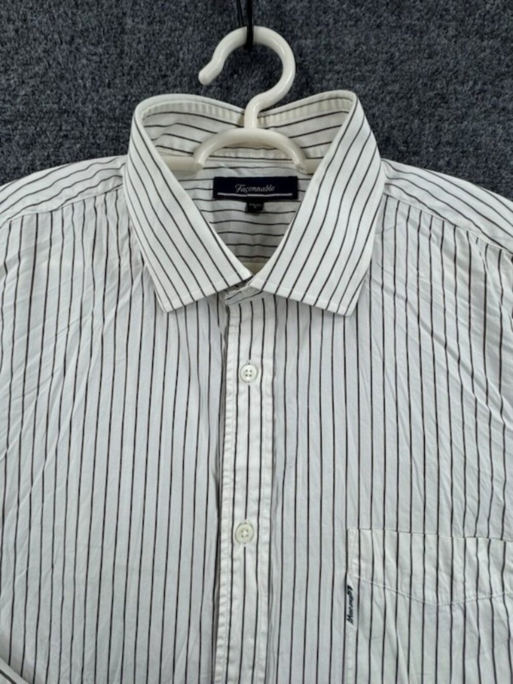 Faconnable 6 Striped Point White French Button Up Mens Long Sleeve Pocket Shirt